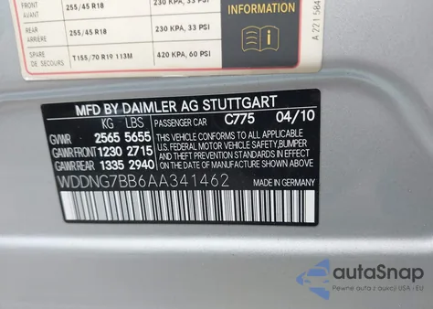 2010 Mercedes-Benz S 550 z USA, uszkodzony, nr VIN WDDNG7BB6AA341462